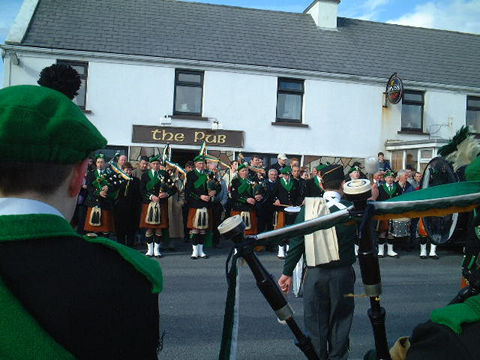 Dooagh Pipe Band outside The Pub
