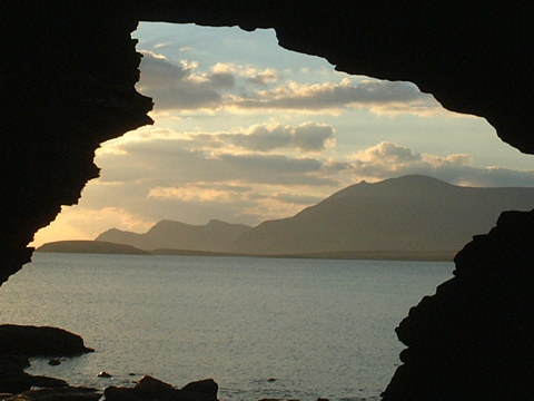 Looking west from hole in rocks at Minaun